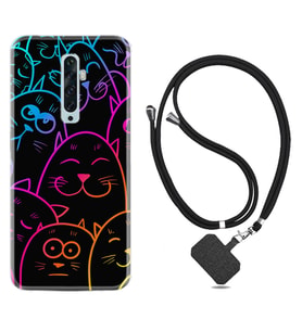 Oppo Reno 2Z 4 Lite 4 Pro 5 6 7 A31 Kılıf Boyun Askılı Silikon Neon Cats 1790