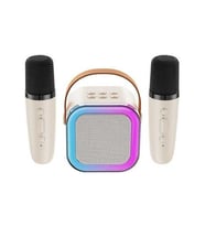 Besthome1 Bej K12 Mini Bluetooth Mikrofonlu Hoparlör - Karaoke Sistemi, Kablosuz Mikrofonlar, 8-10 Saat Pil Bej