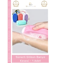 #Kese Süngerli Peeling Etkili Çift Taraflı Masaj Yapan Yumuşak Hijyenik Silikon Banyo Kesesi - 1 Ade