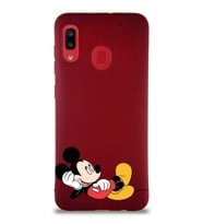 Samsung Galaxy A30 Soft Premier Kapak Mickey Mouse-F Tasarımlı Silikon Kılıf - Mürdüm (Şeffaf)