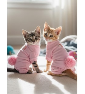 Tassel and Rainbow Soft Pink - Pastel Pembe Pamuklu Kedi Tulum Pijama