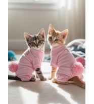 Tassel and Rainbow Soft Pink - Pastel Pembe Pamuklu Kedi Tulum Pijama
