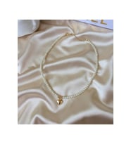 Altın Renk Incili Gold Kalp Uçlu Kolye - 3126