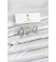 Pirinç Gümüş Renk Zirkon Taşlı Halka Model YSX Trio Küpe Seti 5886 - HPSBYI2368-6879