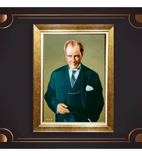Özel Seri Paspartulu Çerçeveli Atatürk Tablo l768 (Gold)