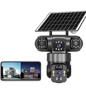 Güneş Enerjili 4G SIM Kartlı Kablosuz Güvenlik Kamerası Çift Lens 1080P Su Geçirmez