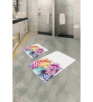 Renkli Hayvan Temalı Banyo Halısı Klozet Paspas Seti BS308