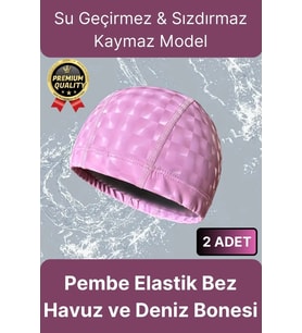 Premium Su Geçirmez Sızdırmaz Kaymaz Kaliteli Yüzücü Şapka Elastik Bez 2'li Deniz Havuz Yüzme Bonesi