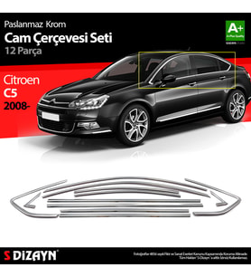 Citroen C5 Krom Cam Çerçeve Seti 12 Prç 2008-2017 (Bütün-Formlu) A+ Kalite