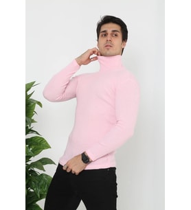 Erkek Fitilli Kaşkorse Kumaş Boğazlı Full Likralı Slimfit Body - Toz Pembe