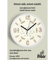 İsme Özel Kedi Çocuk Odası Duvar Saati Orta Boy 30 cm Beyaz Camlı Sessiz