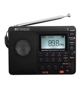 Retekess V115 Şarjlı Taşınabilir Radyo  FM-AM-SW Kısa Dalga  USB MP3 Çalar  Ses Kayıt  Dijital Ekranlı (Siyah)