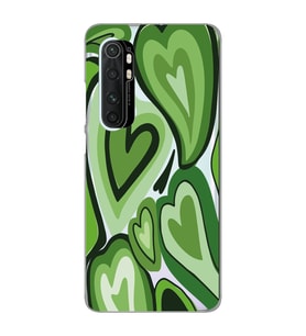 Xiaomi Mi Note 10 Lite Uyumlu Yeşil Kalp Desenli Şeffaf Telefon Kılıfı