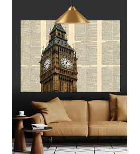 Londra Big Ben Gazete Kağıdı Dekoratif Kanvas - Mdf Ahşap Tablo