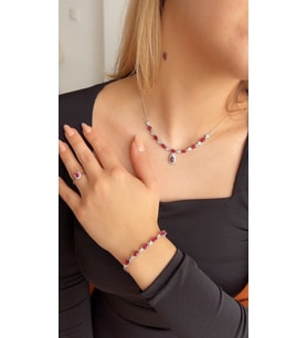 925 ayar gümüş Yakut taşlı set