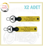 Sarı, Biker Tarzına Uygun, İsim Plaka ve 0 Rh (+) Kan Grubu Yazılı Özel Anlamlı 2'li Anahtarlık