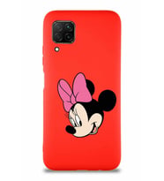 Huawei P40 Lite Soft Premier Kapak Minnie Mouse-B Tasarımlı Silikon Kılıf - Kırmızı (Şeffaf)