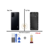 Oppo A74 Siyah Uyumlu Lensli Arka Kapak + Yapıştırıcı ve Vida Seti Arka Cam Batarya Pil Kapağı
