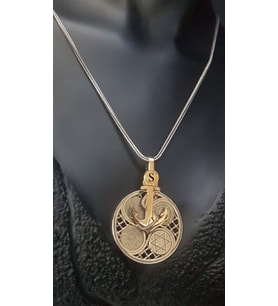 Vog Unisex Çapa Figürlü V 5 Dua Yazılı Hz.Süleyman Mühürlü Gümüş Dönen Madalyon Kolye 