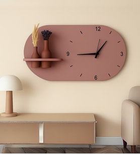 Modern Tasarım Raflı Nera Duvar Saati 75x45 (Gül Kurusu)
