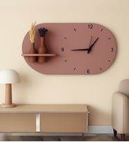 Modern Tasarım Raflı Nera Duvar Saati 75x45 (Gül Kurusu)