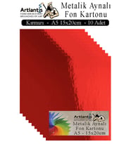 Metalik Aynalı Fon Kartonu 10 lu A5 15x20 cm 1 Paket Okul Sınıf Dekoratif Pırıltılı Folyo Kağıt Dekoratif Anasınıfı Kreş (Kırmızı)