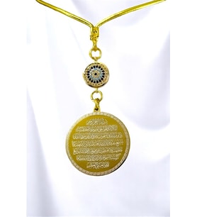 Zirkon Taşlı Nazar Gold Çelik Çift Taraflı Ayetel Kürsi/ Nazar Ayeti Araba Dikiz Ayna Süsü