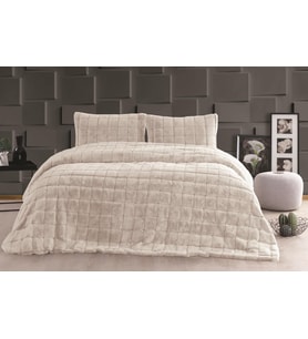 Merinos Luxe 3 Parça Çift Kişilik Yatak Örtüsü Seti Kutulu 230x250 Kareli Bej