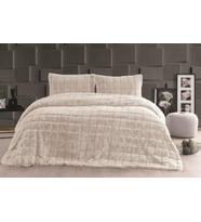 Merinos Luxe 3 Parça Çift Kişilik Yatak Örtüsü Seti Kutulu 230x250 Kareli Bej