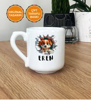 3D Yavru Köpek Hediye Kupa Bardak Oval İsimli İsim Yazılı (Beyaz)