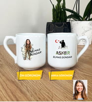 Kişiye Özel Karikatürlü Kadın Asker Oval Kupa Bardak Asker Sevgiliye Doğum Günü Hediyesi
