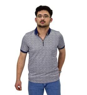 Erkek Polo Yaka Fermuarlı Merserize Jakarlı Tişört 7630 BGL-ST04538 (Lacivert)