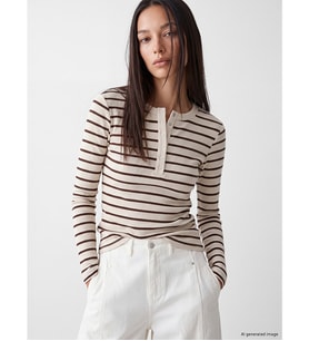LCW EVERYDAY Kahverengi Bisiklet Yaka Çizgili Kadın Body