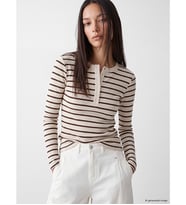 LCW EVERYDAY Kahverengi Bisiklet Yaka Çizgili Kadın Body