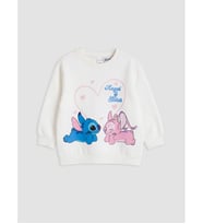 LC WAIKIKI Ekru Lilo & Stitch Lisanlı Kız Çocuk Sweatshirt