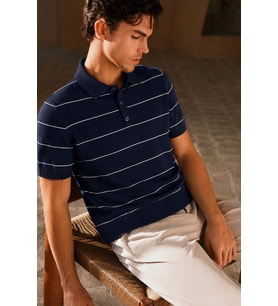 Erkek Old Money Çizgili Polo Yaka Triko Tişört Slim Fit
