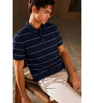 Erkek Old Money Çizgili Polo Yaka Triko Tişört Slim Fit