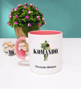Komando Tasarımlı Kişiye Özel Hediye Komando Kupa Bardak Pembe