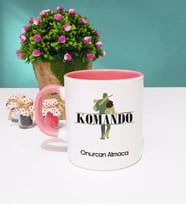 Komando Tasarımlı Kişiye Özel Hediye Komando Kupa Bardak Pembe