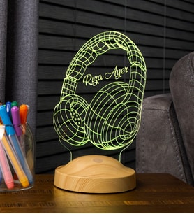 Müzisyen Hediyesi Kulaklık Şeklinde Kişiye Özel 3D Led Lamba