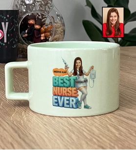 Kişiye Özel Karikatürlü Hemşire Best Nurse Ever Lüks Pastel Fincan Tıp Bayramı Hediyesi