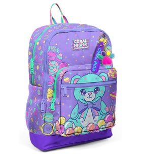 Coral High Kız Çocuk Mor Yeşil Ayıcık Desenli İlkokul Sırt Çantası (Dört Bölme) 33205