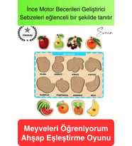 Premium Meyveler Ahşap Bul Tak Puzzle Eğitici Oyuncak Tutmalı Elma Armut Motor Becerisi Gelişim