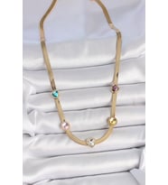 316L Çelik Gold Renk İtalyan Zincir Renkli Zirkon Taşlı Kalp Figür Kadın Kolye - HPSBYI5554-8