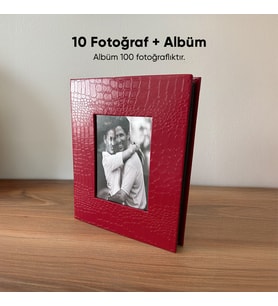 100 Fotoğraf Kapasiteli Albüm + 10 Fotoğraf Baskısı + Kapak Fotoğrafı 14x21 cm (Bordo)