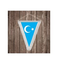 Doğu Türkistan Beyaz Saçaklı Üçgen Flama Bayrak Hatıra Flama