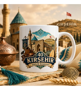 Kırşehir Temalı Hediyelik Kupa Bardak - 40 Plaka Ahilik Başkenti ve Kültürel Simgeler Baskılı Özel Tasarım Kupa