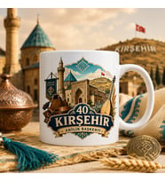 Kırşehir Temalı Hediyelik Kupa Bardak - 40 Plaka Ahilik Başkenti ve Kültürel Simgeler Baskılı Özel Tasarım Kupa