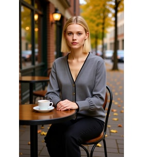 Kadın V Yaka Düğme Detaylı Şeritli Uzun Kollu Regular Kesim Triko Hırka Casual Giyim Stili