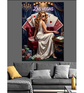 Las Vegas Kart Oyununda Kadın Dekoratif Kanvas - Mdf Ahşap Tablo